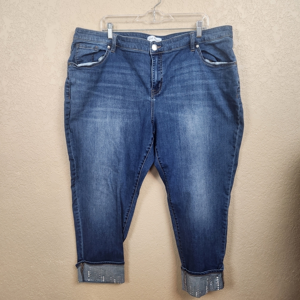 Lane Bryant Blue Cropped Jeans with Beaded Rolled Cuffs Size 20 (5553)